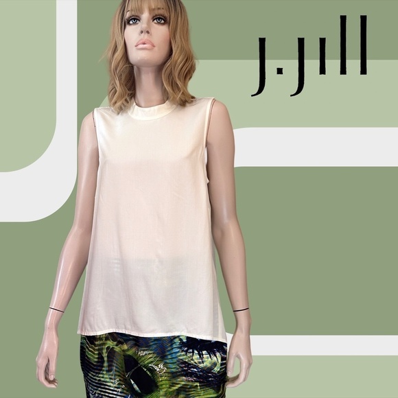 J. Jill Blouse Top Tank Shirt Mock Neck 100% Rayon Ivory Keyhole back Hi Low - Picture 12 of 14